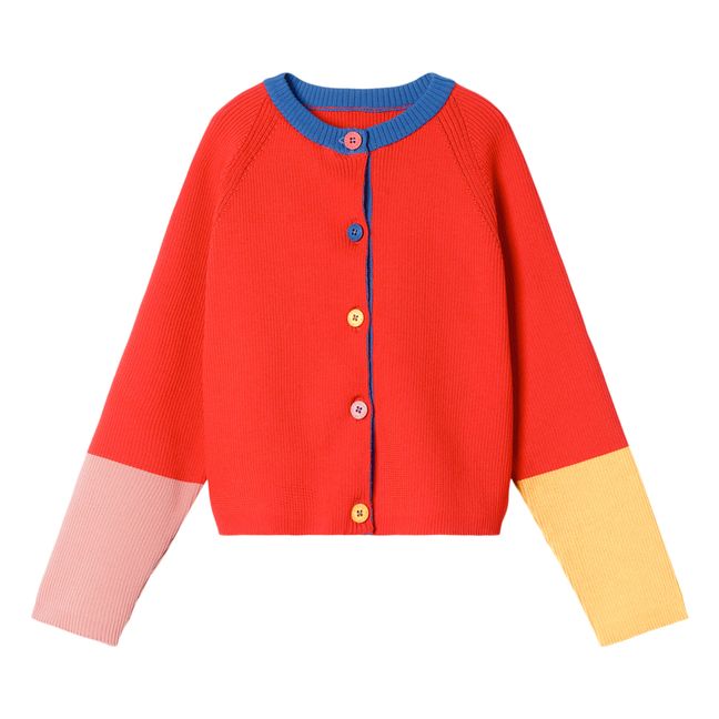 Cardigan Polyester Recyclé Colorblock Rouge