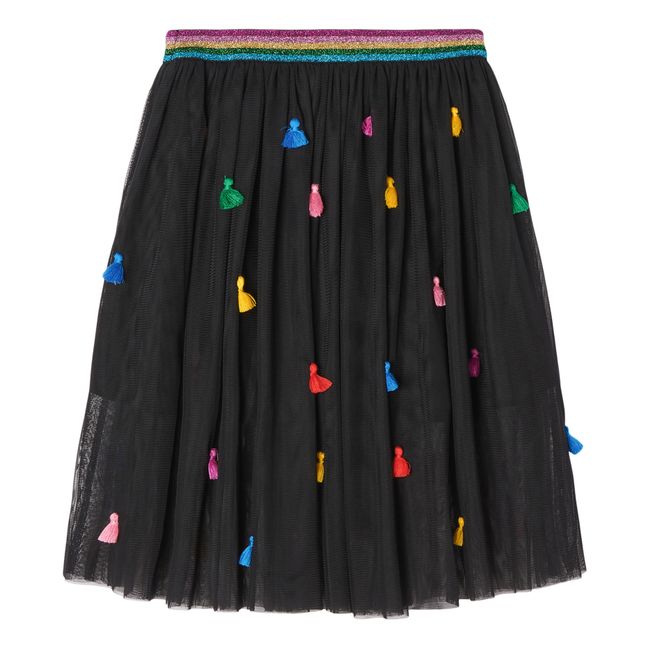 Jupon Long Tulle Polyester Recyclé Pompons Noir