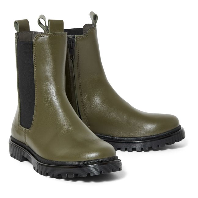 Hohe Chelsea Boots Funky Sohle Grünolive