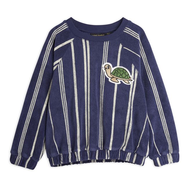 Striped Organic Cotton Turtle Sweatshirt  Navy blue