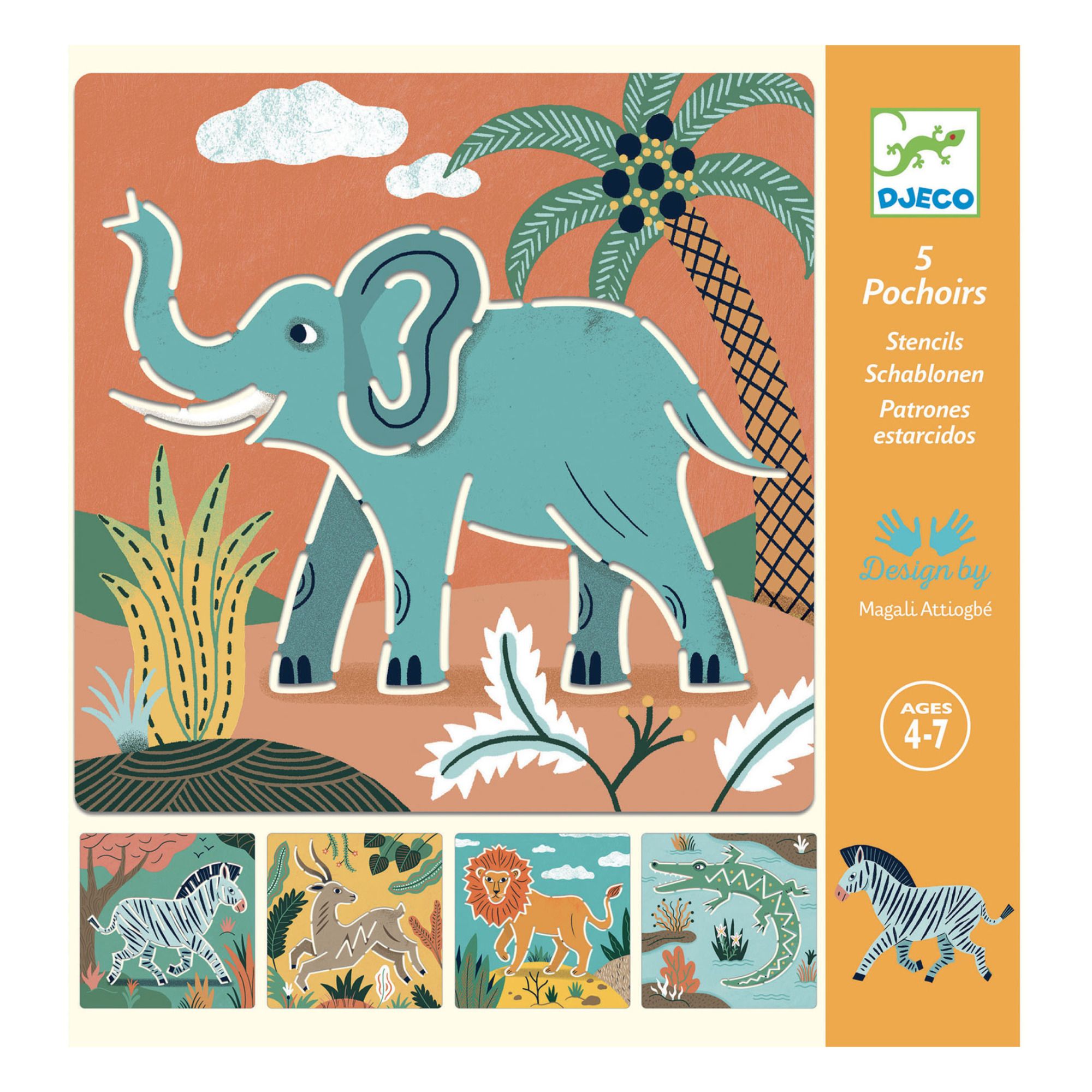 Djeco - Pochoirs Animaux sauvages - Multicolore