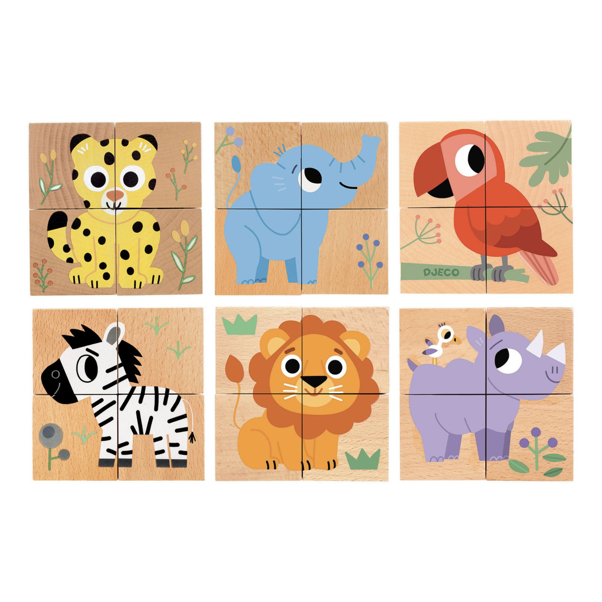 Djeco - Puzzle cubes en bois Wild & Co - Multicolore