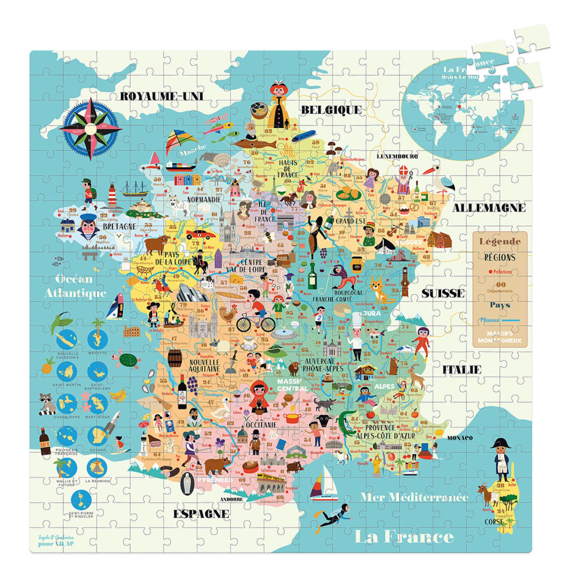 Vilac - Puzzle carte de France Ingela P.Arrhenius - 300 pièces - Multicolore