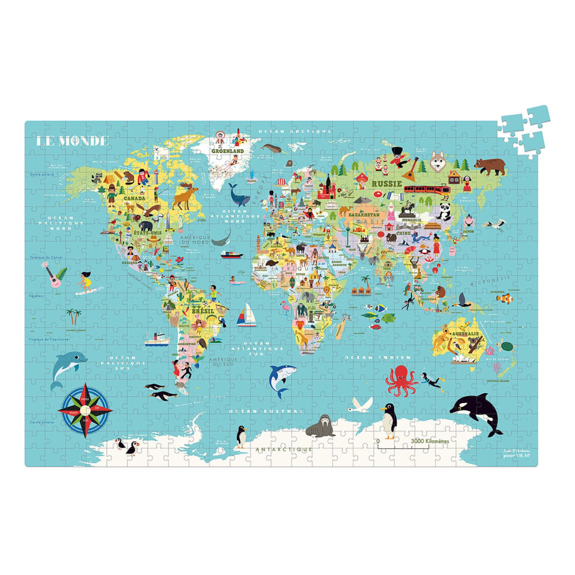Vilac - Puzzle carte du Monde Ingela P.Arrhenius - 500 pièces - Multicolore
