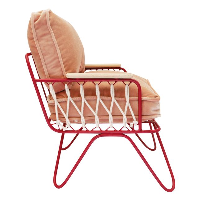 Baby Croisette Lounge Chair - Velvet, Red Metal Frame  Pink