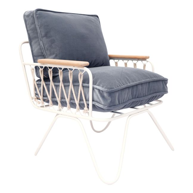 Baby Croisette Lounge Chair - Velvet, White Metal Frame Celadon