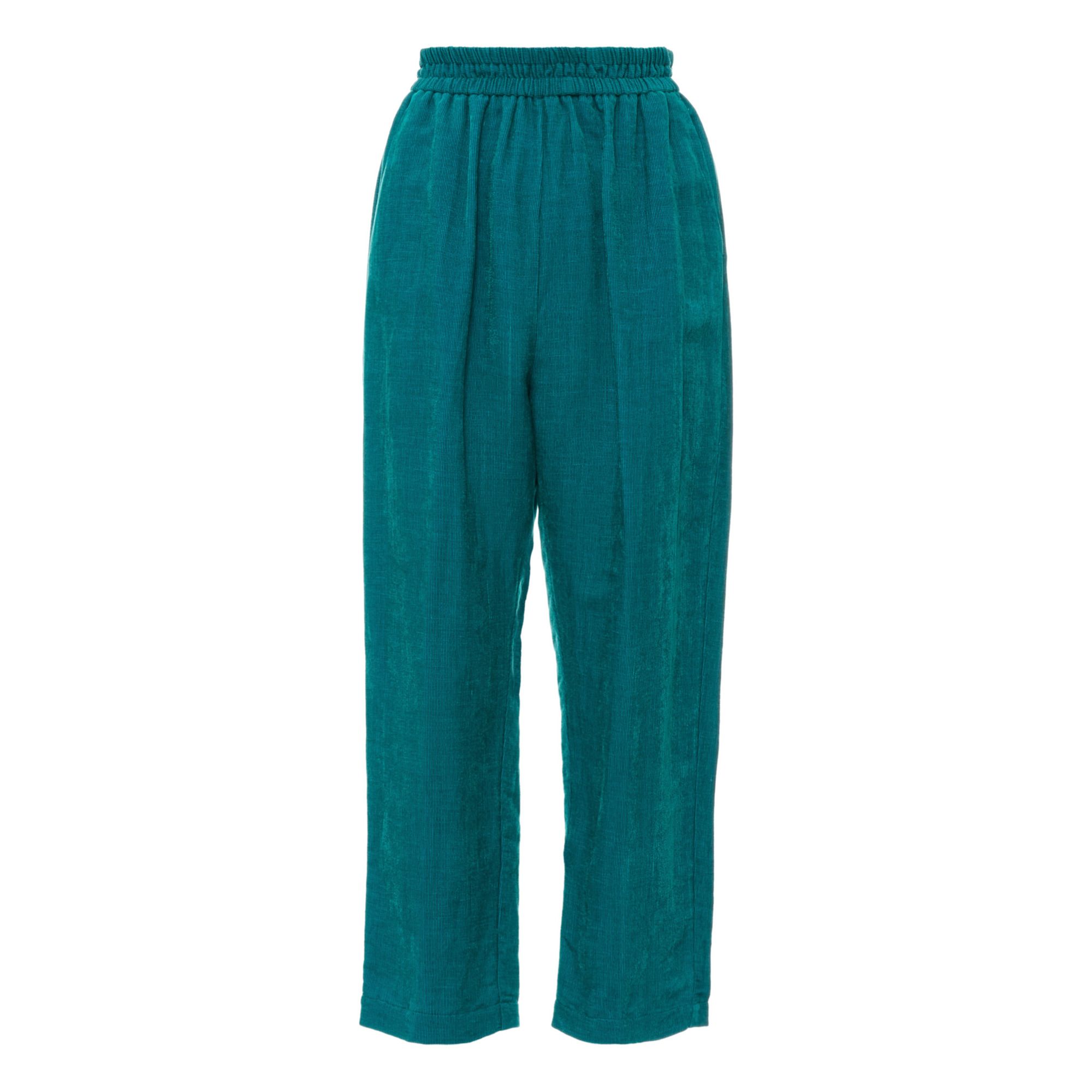 Linen Corduroy Elastic Trousers Peacock 