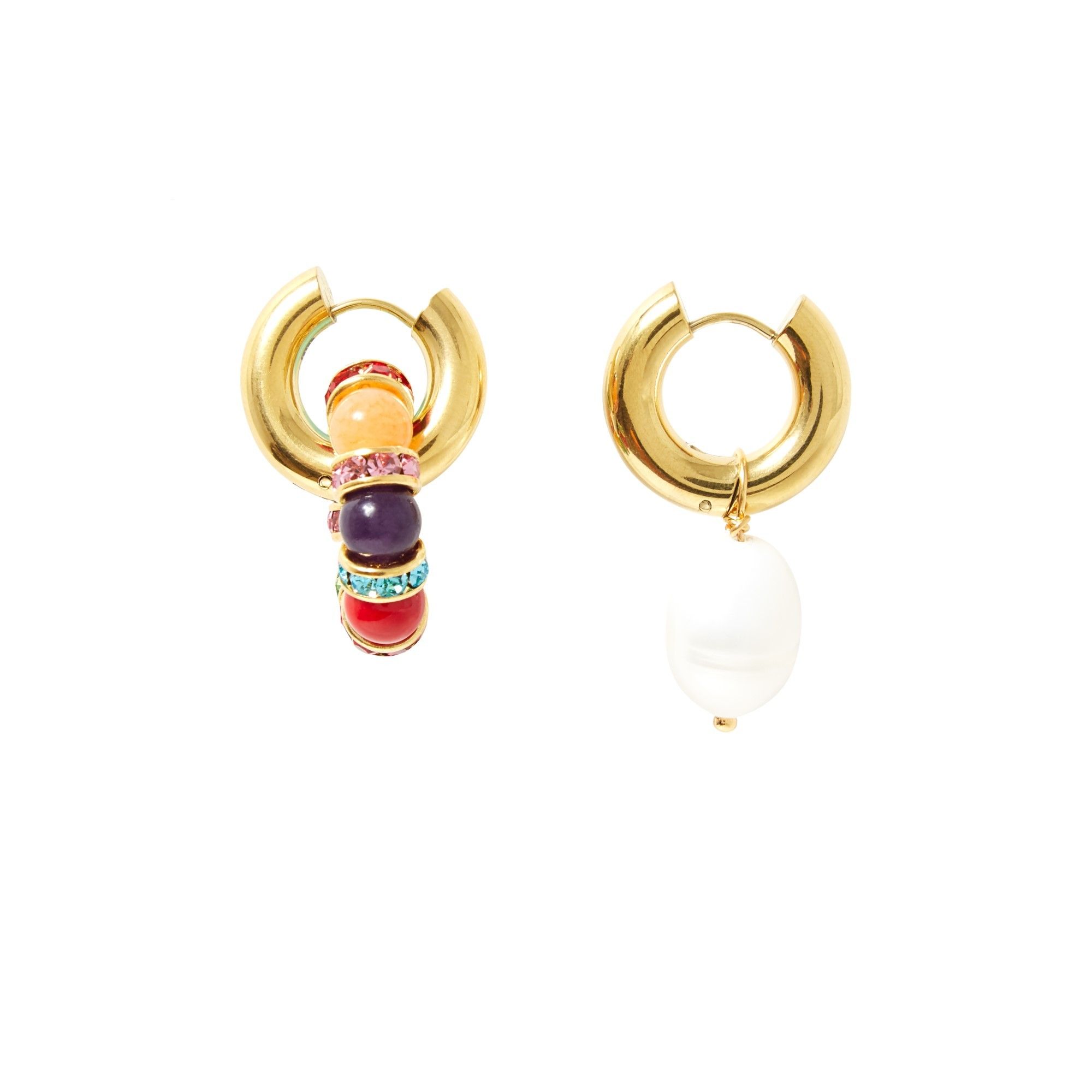 Timeless Pearly - Boucles d'Oreilles Dépareillées Perles et Charm - Femme - Multicolore