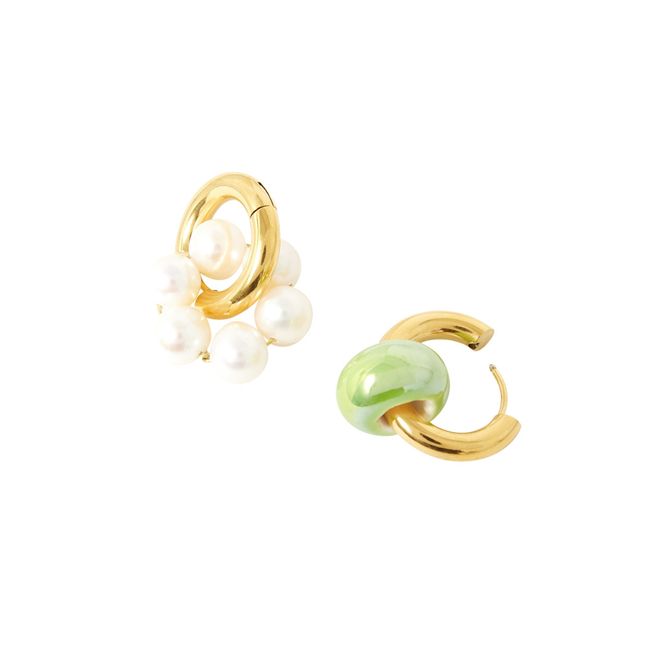 Boucles d'Oreilles Dépareillées Perles et Donut Vert