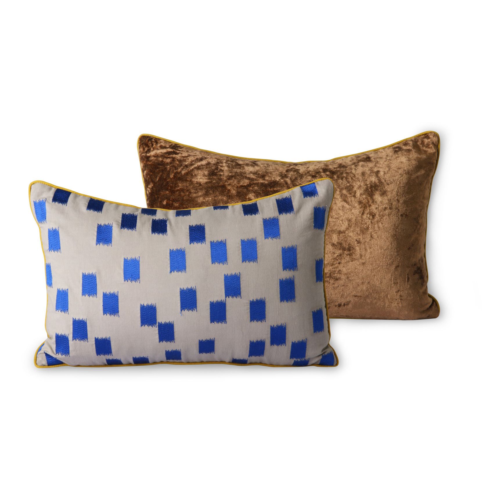 HKliving - Coussin bi-matière en velours - Bleu