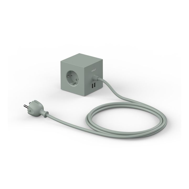 Alargador Square 1 con enchufe USB Verde Kaki- Imagen del producto n°0