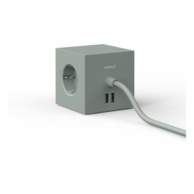 Alargador Square 1 con enchufe USB | Verde Kaki