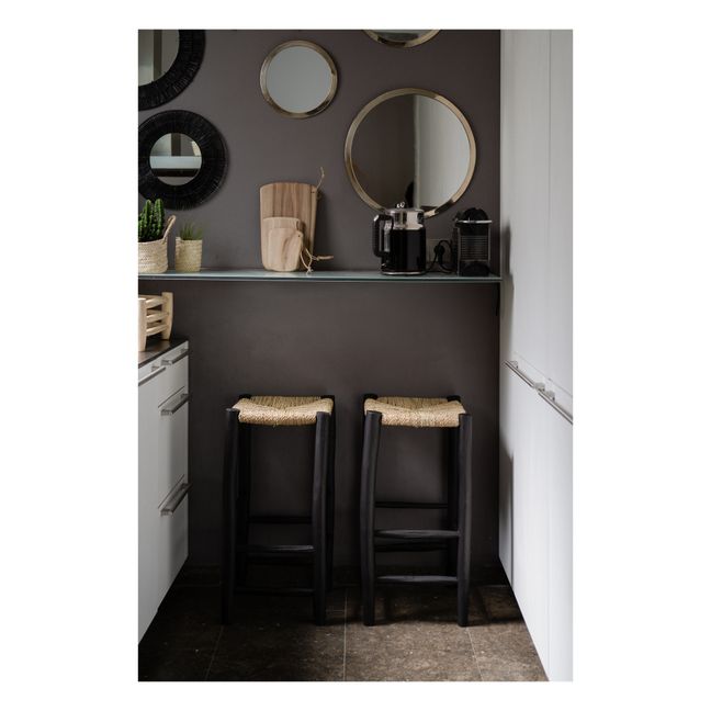 Tabouret de bar en bois peint et palme | Noir