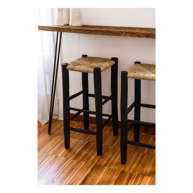 Barhocker aus lackiertem Holz und Palme | Schwarz