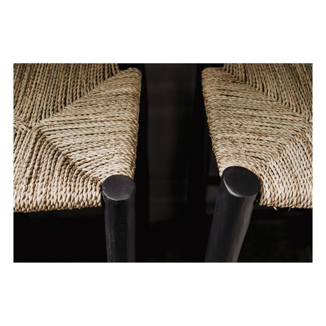 Tabouret de bar en bois peint et palme | Noir
