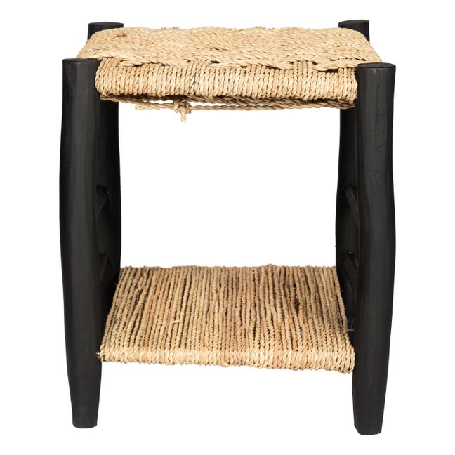 Mesita de noche de madera pintada y palma | Negro