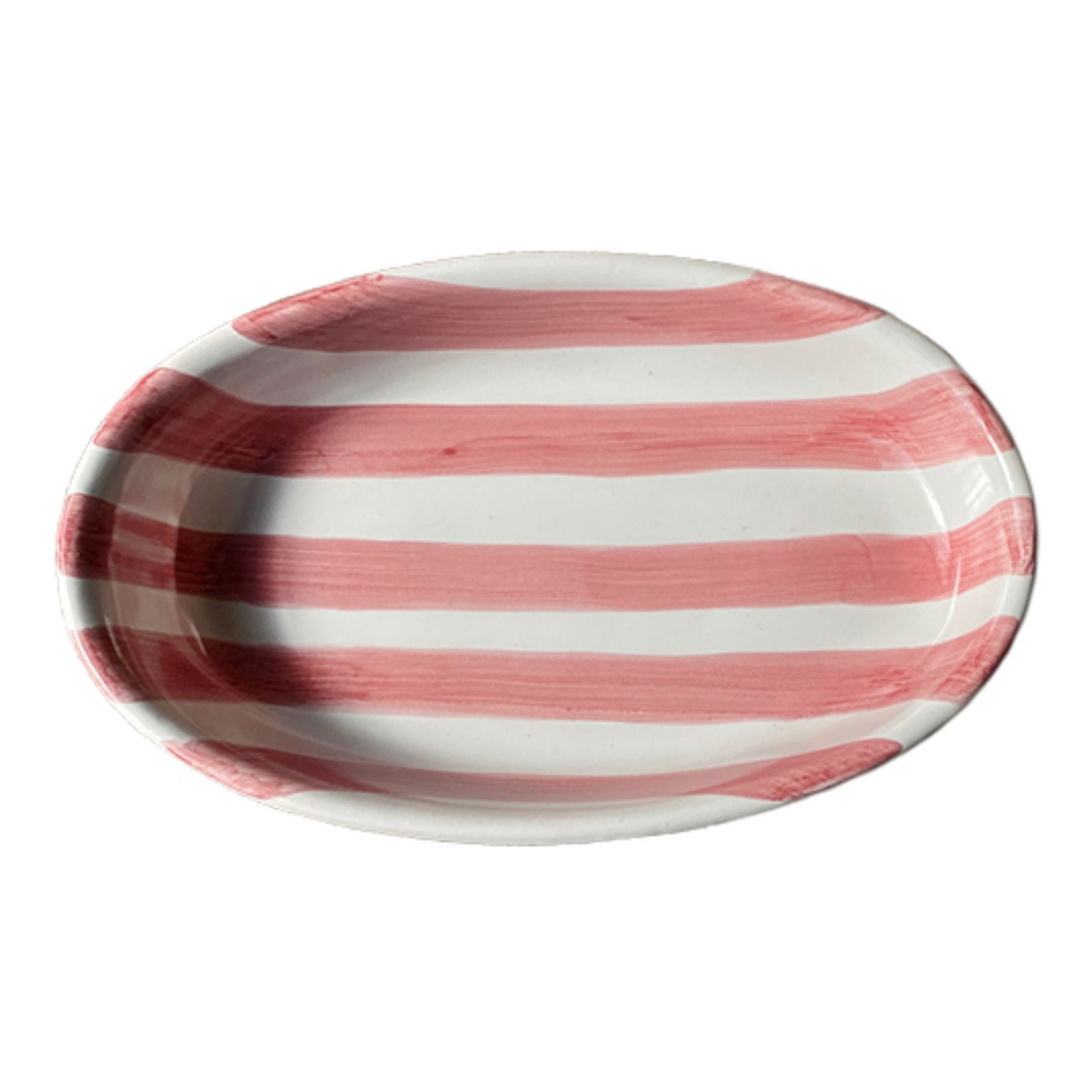 Popolo - Plat ovale rayures - 25 cm avec fond - Rose