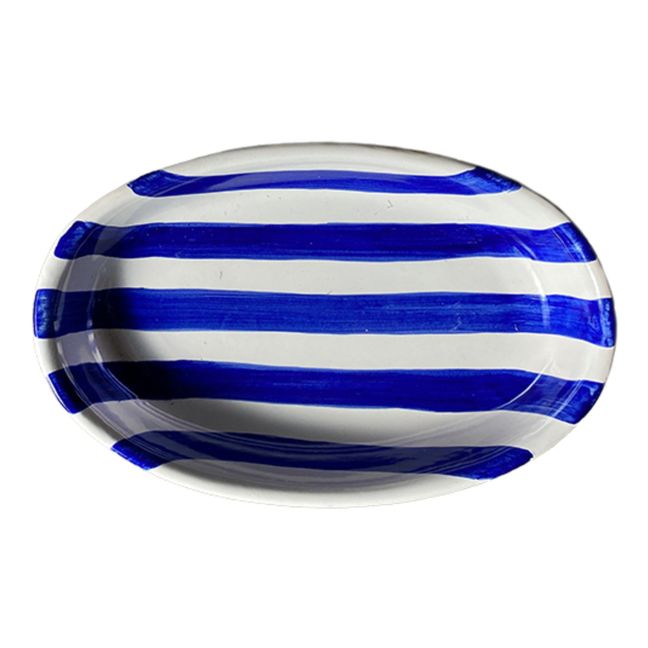 Plato ovalado rayas - 25 cm con fondo Azul