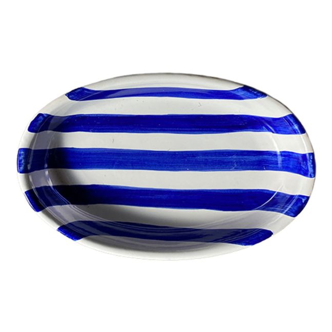 Plat ovale rayures - 25 cm avec fond | Bleu