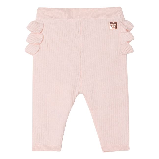 Organic Cotton and Wool Knit Leggings with Frills Pink