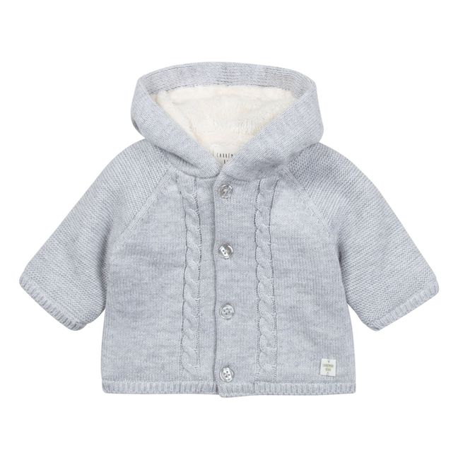 Organic Cotton and Wool Hooded Coat Light grey