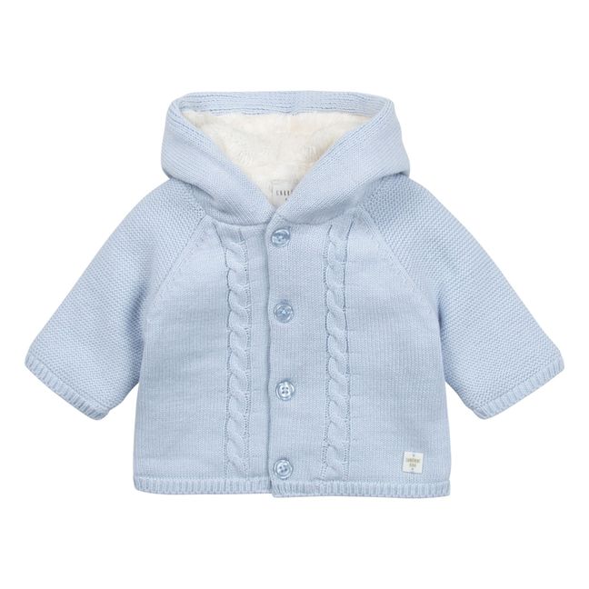 Organic Cotton and Wool Hooded Coat Light blue
