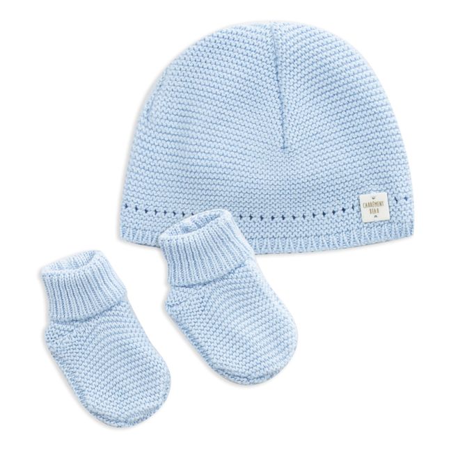 Organic Cotton Beanie and Slippers Light blue
