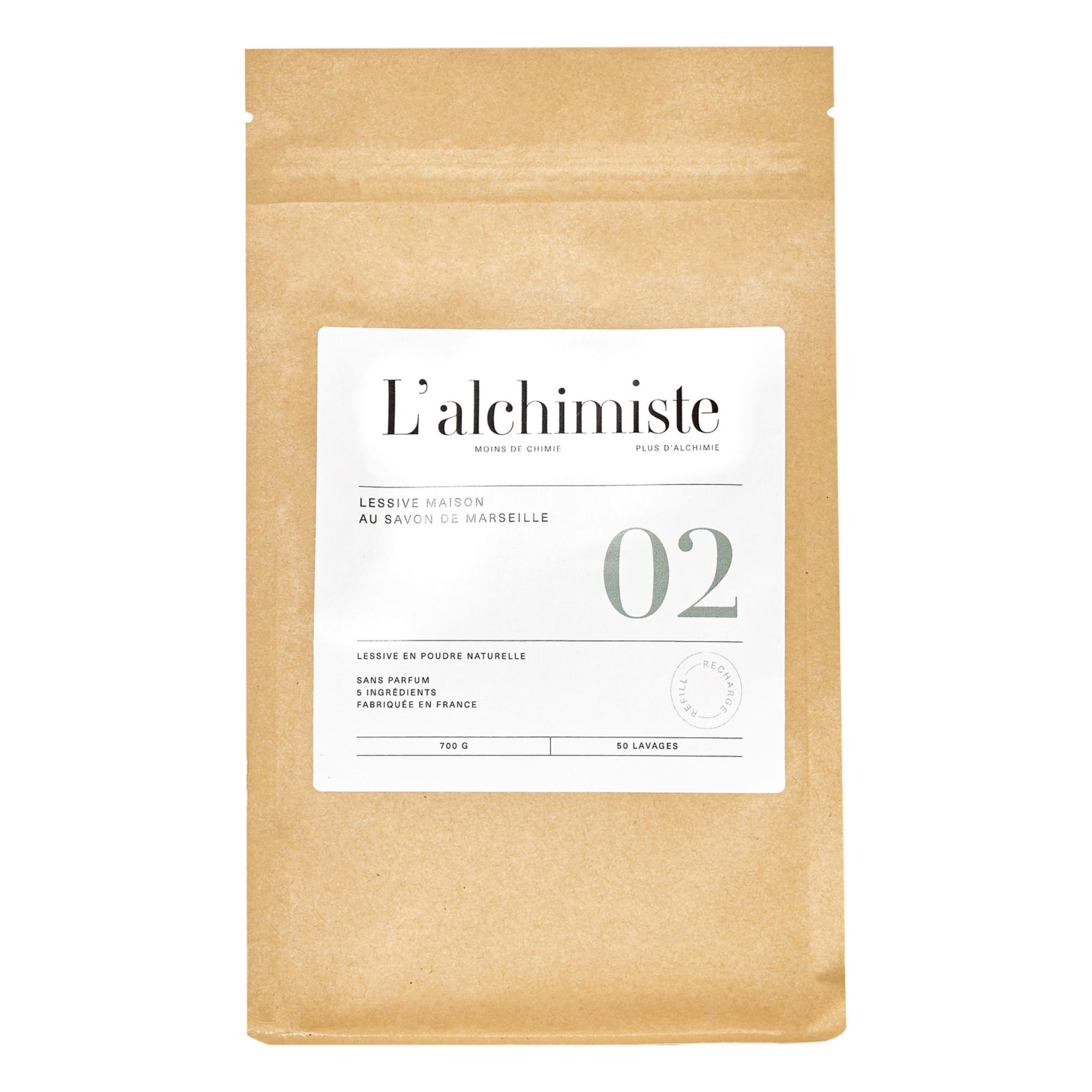 L'Alchimiste - Recharge de lessive en poudre au savon de Marseille - 700g - Blanc