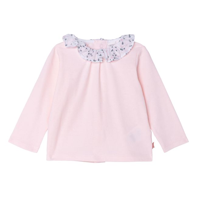 Organic Cotton T-shirt with Floral Collar Pink