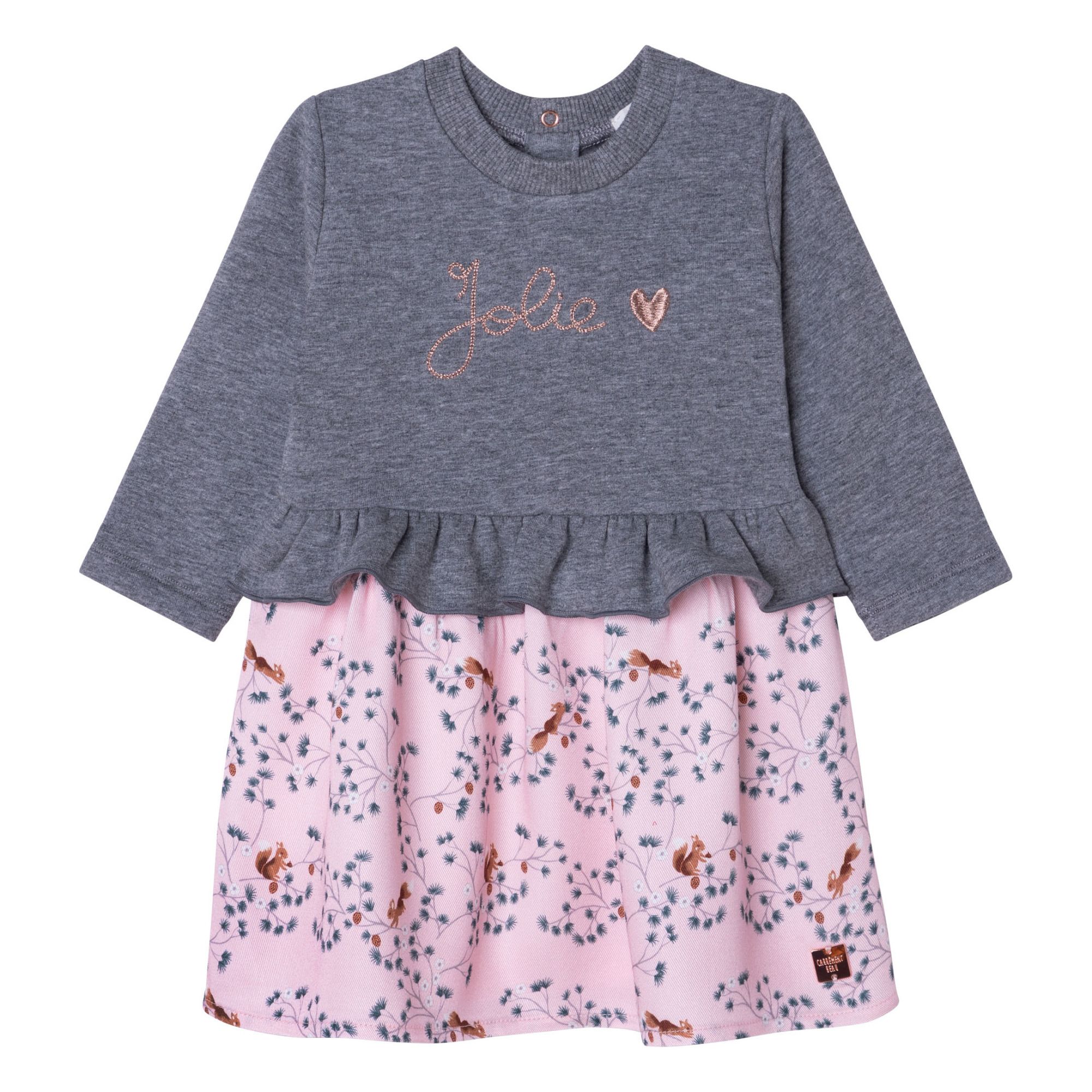 Carrement Beau - Robe Bi-Matières Bio - Fille - Gris chiné