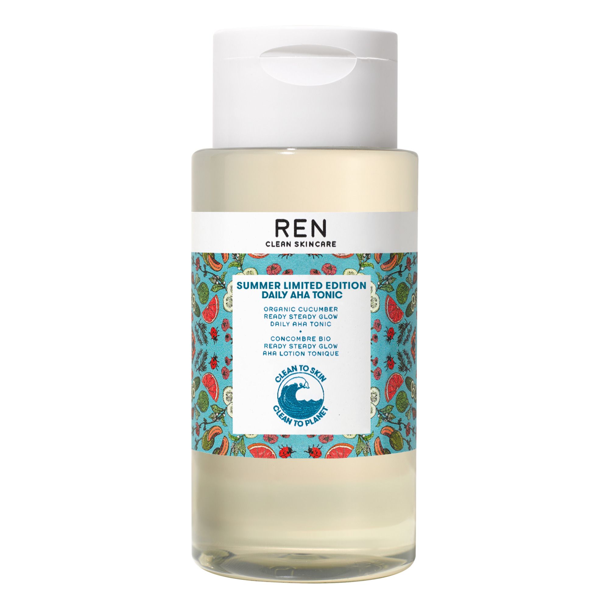 REN Skincare - Lotion tonique AHA Concombre bio - Edition limitée - Blanc