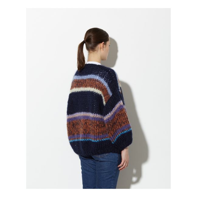 Big Stripes Galore Mohair and Wool Cardigan Navy blue