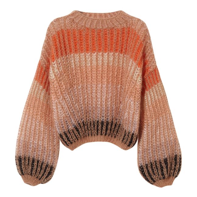 Delicate Striped Brioche Knit Mohair and Wool Jumper | Orange