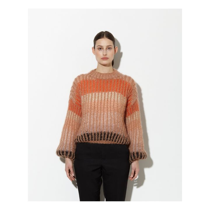 Pull, modello: Delicate Brioche, a righe, in mohair e lana | Arancione- Immagine del prodotto n°1