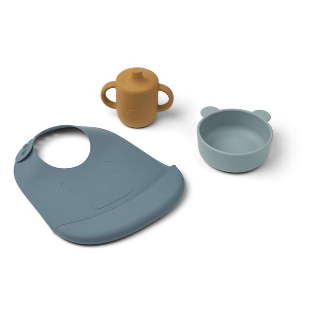 Connor Silicone Bib, Bowl and Learning Cup Set Blue