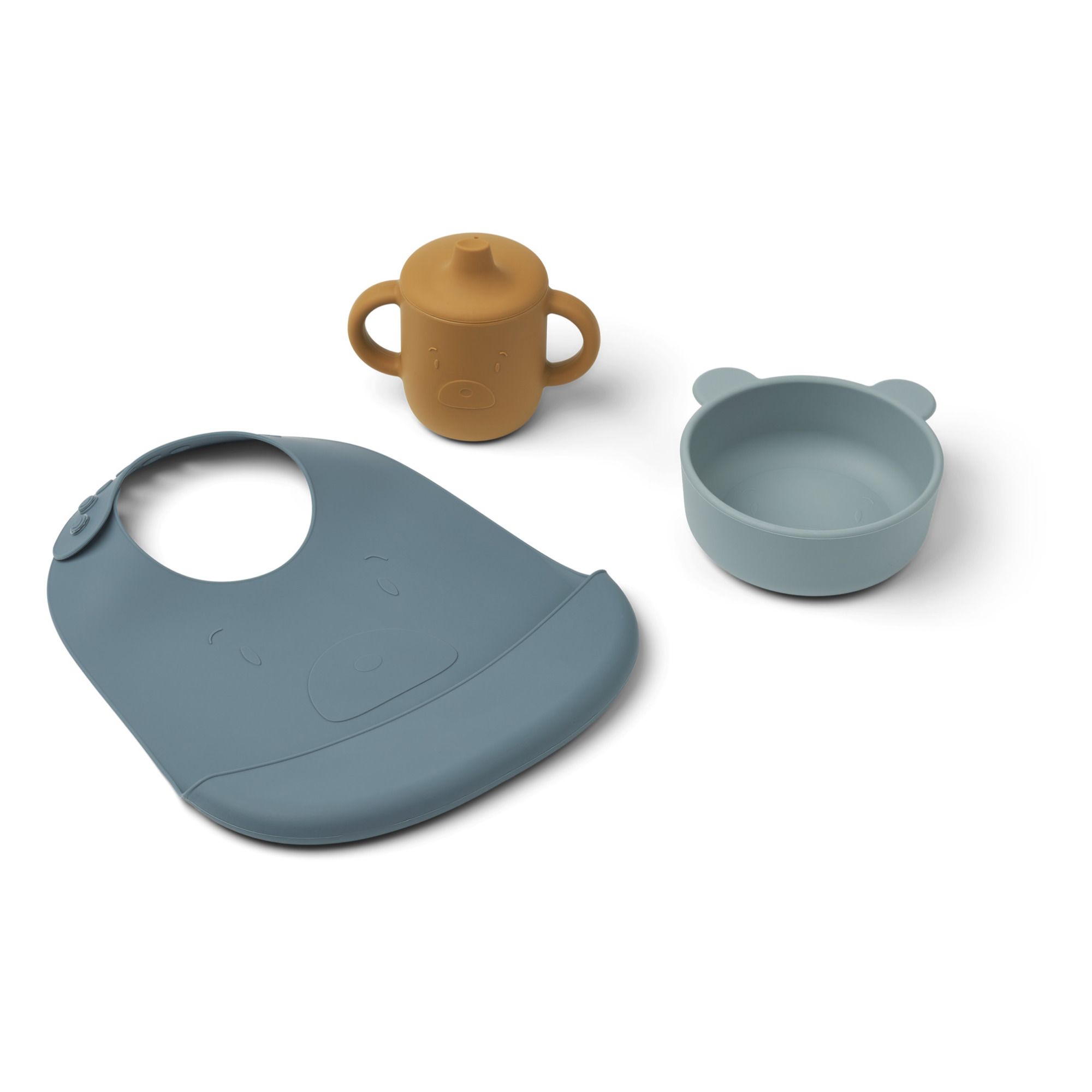 Set bavoir, bol et tasse d'apprentissage Connor en silicone Bleu- Image produit n°0