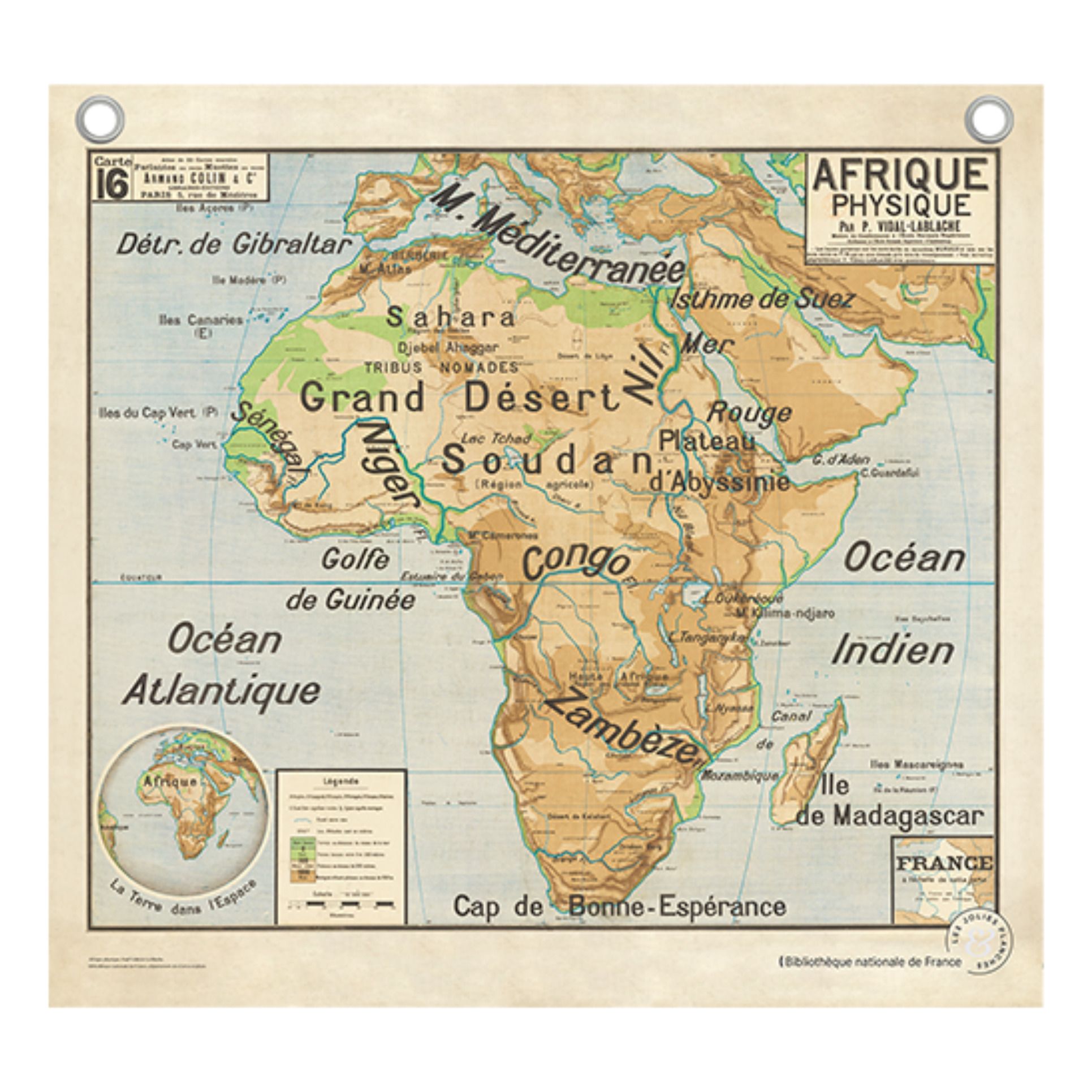 Africa Topographic Map - Vidal Lablache- Product image n°0
