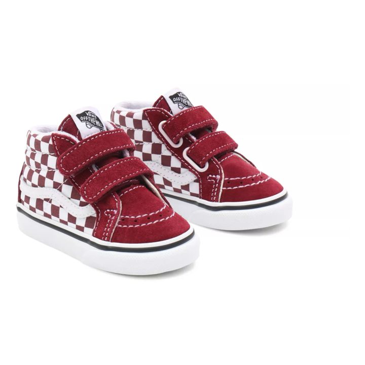 Burgundy and 2024 white checkered vans