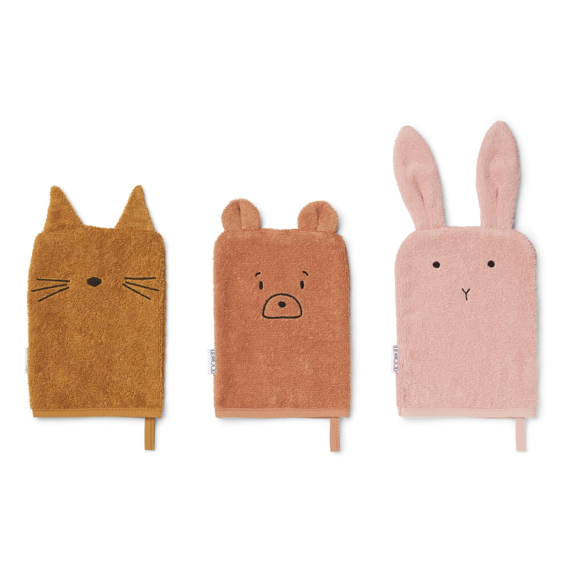 Liewood - Gants de toilette Sylvester en coton bio - Set de 3 - Rose