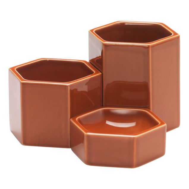 Ceramic Containers - Set of 3 Orange Rouille