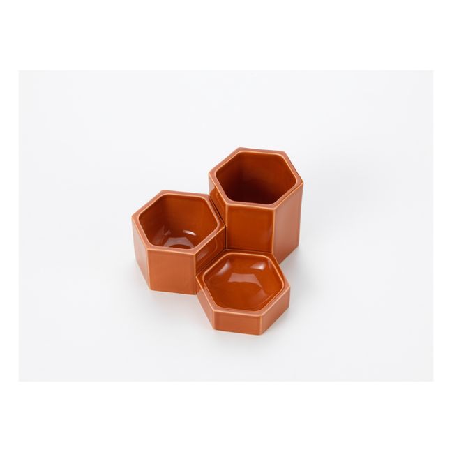 Keramiktopf 70er Jahre - 3er-Set Orange Rouille