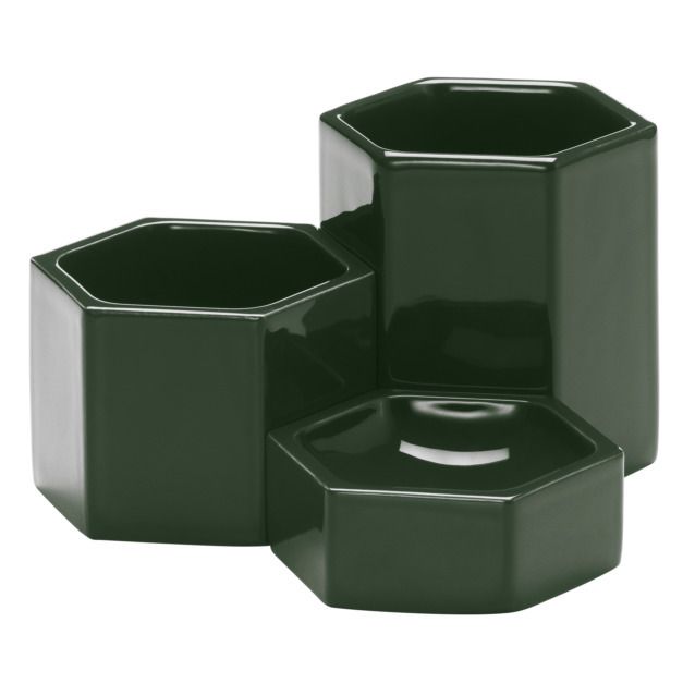 Ceramic Containers - Set of 3 Dark green
