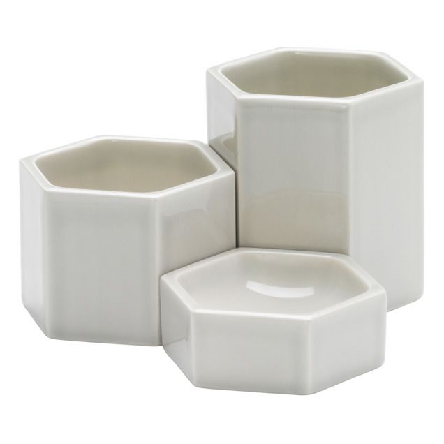Ceramic Containers - Set of 3 Light grey