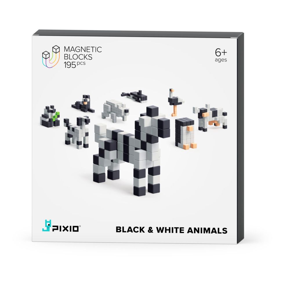 PIXIO - Jeu de construction magnétique Black & White Animals - Multicolore