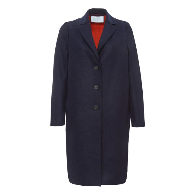 Pressed Wool and Fleece Coat Navy blue