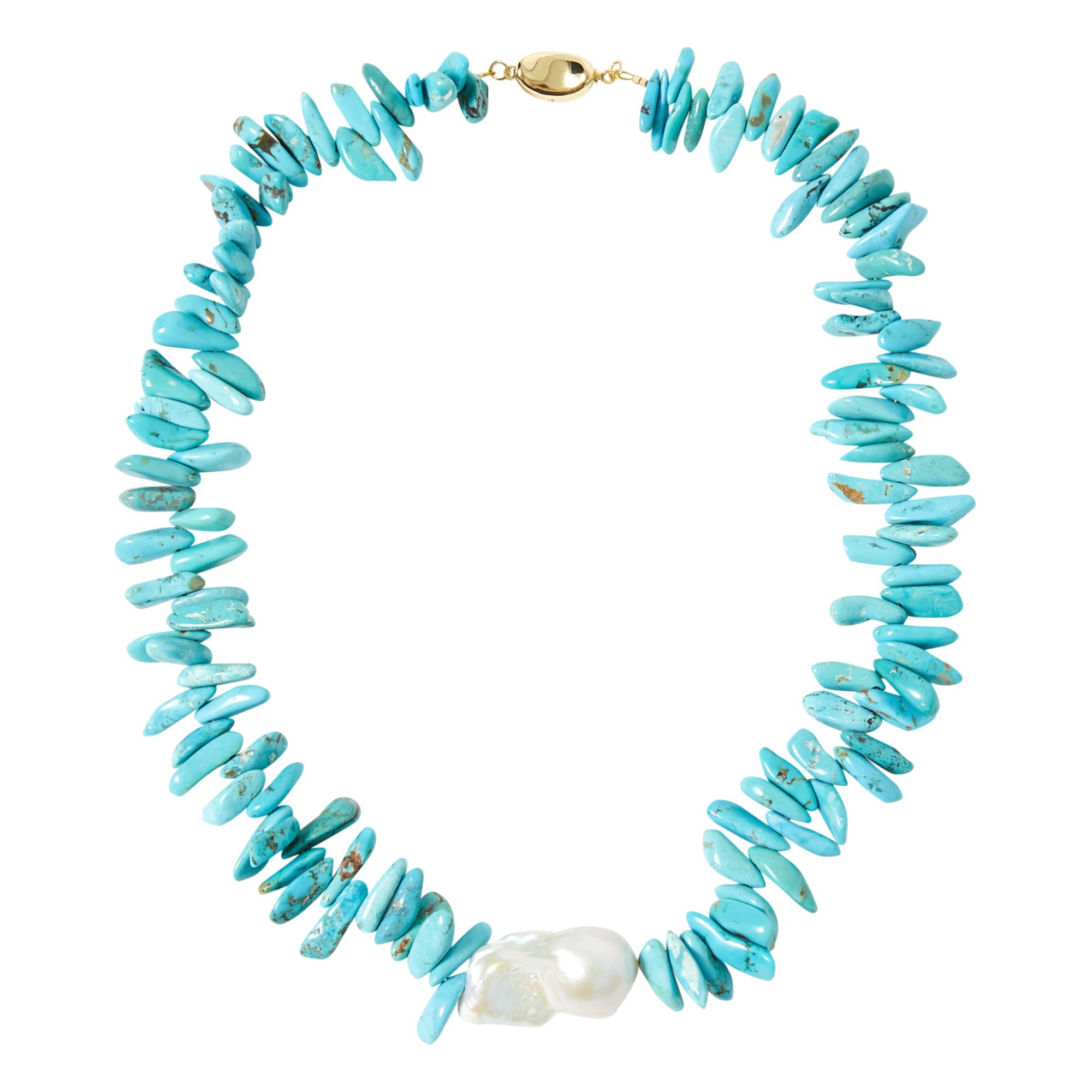 Timeless Pearly - Collier Pierre Turquoise et Perle Naturel - Femme - Bleu turquoise