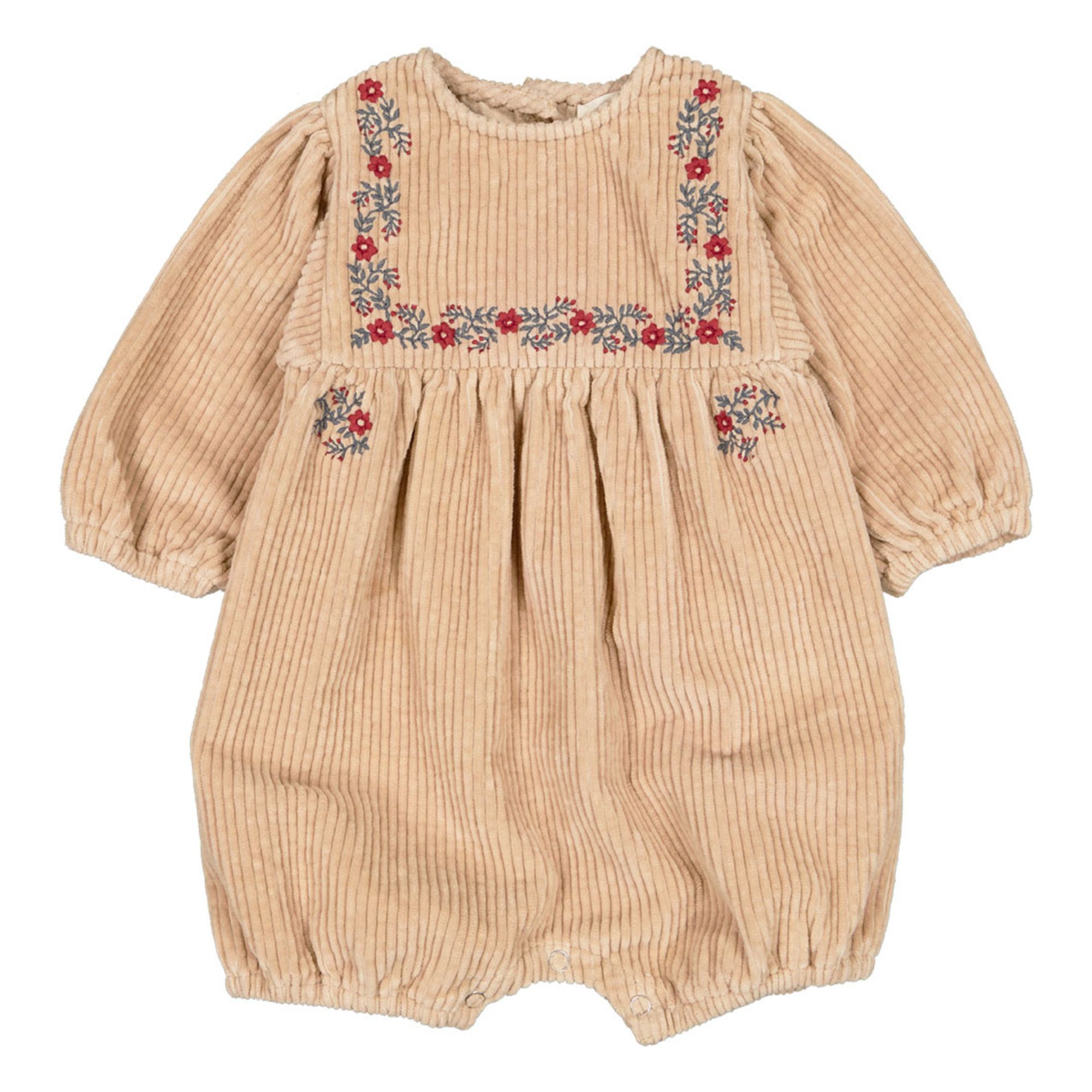 Louis Louise - Barboteuse Velours Brodée Samba - Fille - Beige