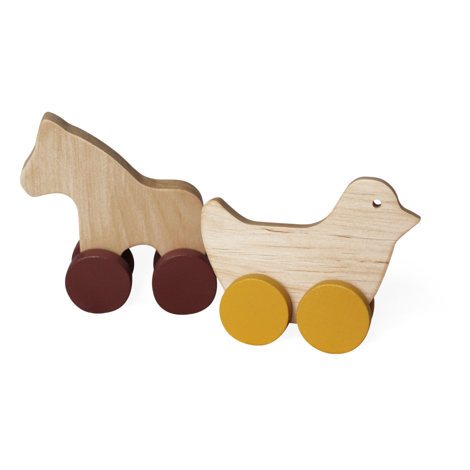 Pinch Toys - Cheval et Oiseau à pousser en bois - Naturel