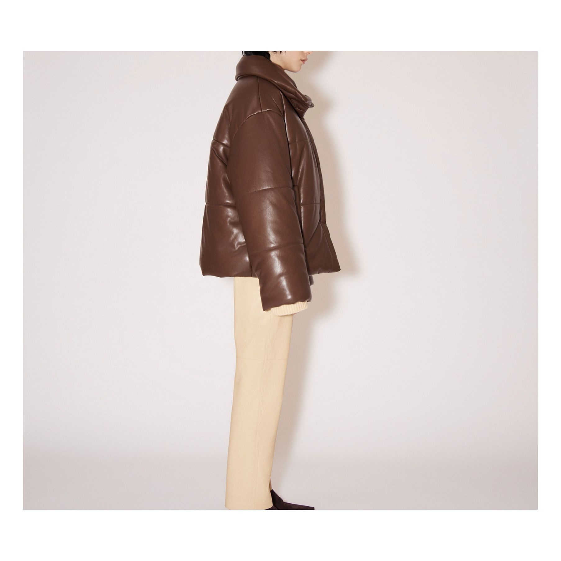 reversible vegan leather & faux fur puffer coat