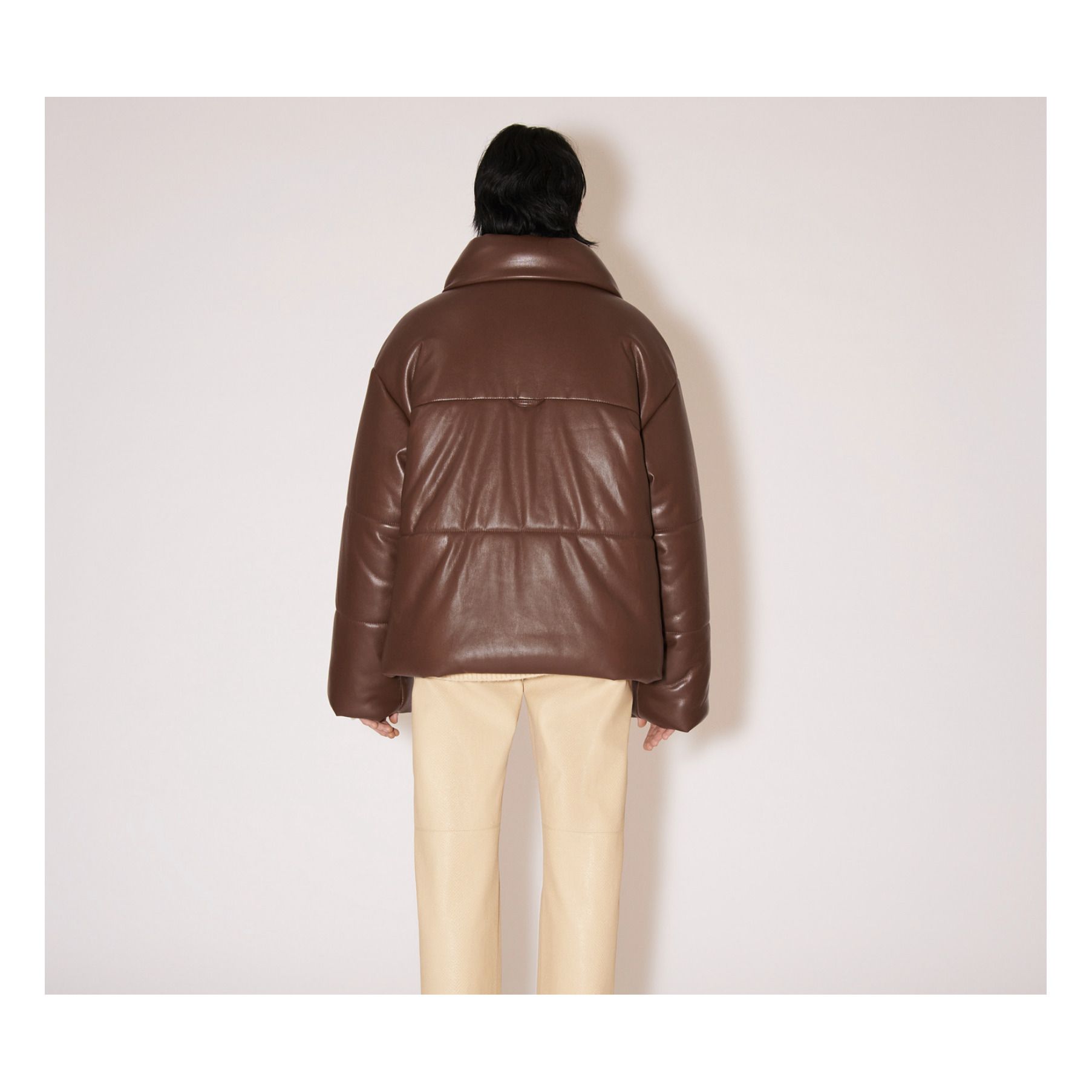 reversible vegan leather & faux fur puffer coat